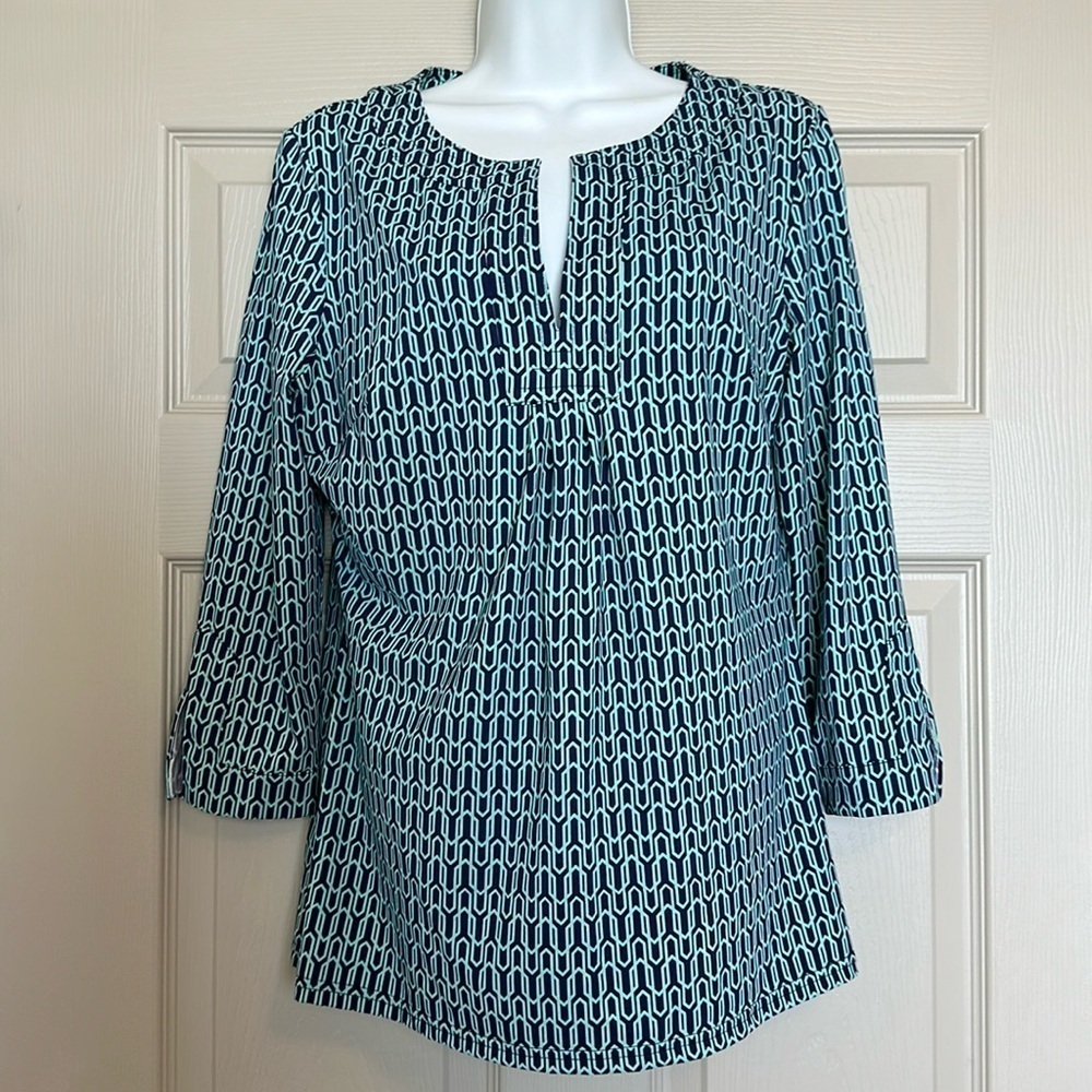 Ellie Kai Women’s 3/4 Sleeve Blouse Geometric Pattern Size 10